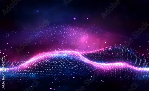 Vibrant Cosmic Waves of Glowing Particles Flowing Through Futuristic Digital Landscape