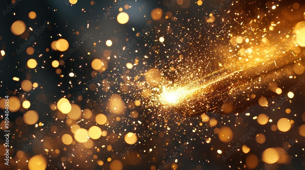 Fototapeta premium Golden Sparkles Glowing Lights Abstract Background Texture