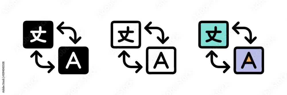 Set of icon for translator app. Chat bubbles with language translation icons in different styles. Online multi language translator. Translation app icon. Online Translator. Multilingual communication Set of icon for translator app. Chat bubbles with language translation icons in different styles. Online multi language translator. Translation app icon. Online Translator. Multilingual communication