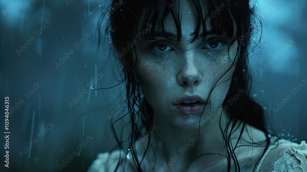 Intense Portrait of a Woman in the Rain: A Study in Emotion and Light Intense Portrait of a Woman in the Rain: A Study in Emotion and Light
