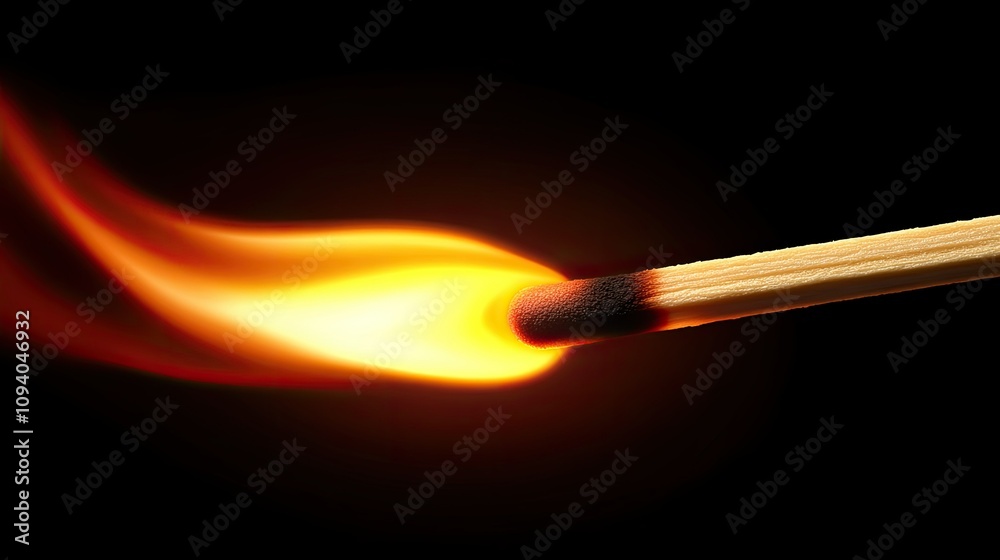 The vibrant glow of a lit matchstick, orange flame flickering softly against a dark and dramatic background. The vibrant glow of a lit matchstick, orange flame flickering softly against a dark and dramatic background.
