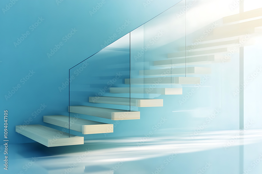Obraz premium Modern Glass Staircase in Blue Minimalist Interior