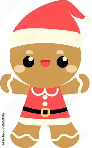 Cute happy rabbit bunny hare santa clause christmas elements cartoon hand drawn kawaii vector character