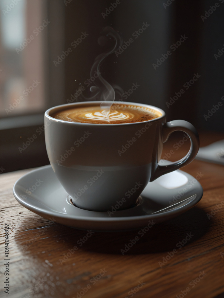A cup of coffee adds warmth to the cozy room. A cup of coffee adds warmth to the cozy room.