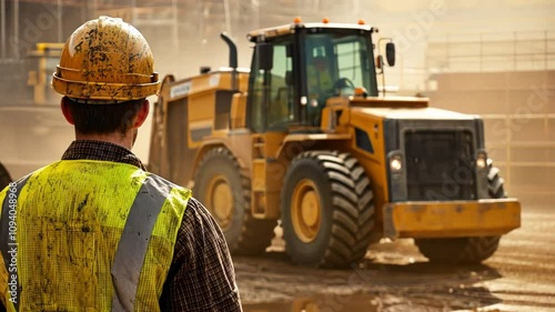 Site engineer supervising the use of heavy machinery, ensuring efficiency and safety on a large-scale infrastructure project.