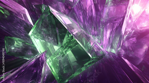 Wallpaper Mural Abstract transparent green and violet crystal shapes. fantasy light background. digital fractal art. 3d rendering. Wondrous Crystal Maze. Illustration Torontodigital.ca