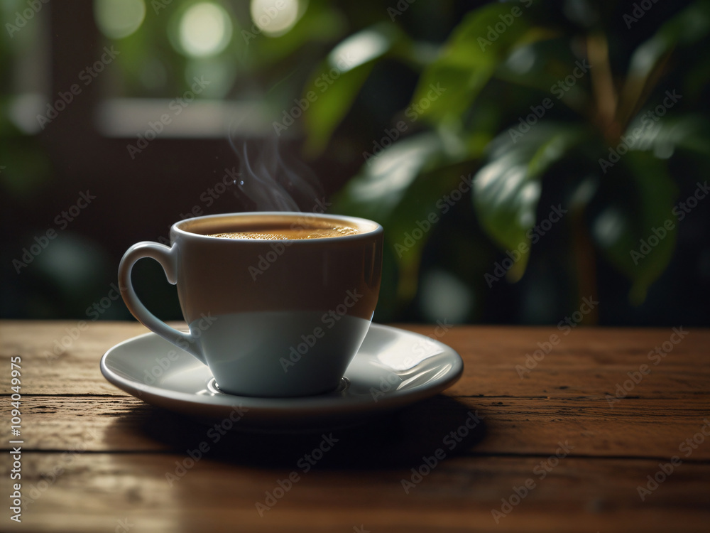 This cozy scene features a perfectly brewed coffee. This cozy scene features a perfectly brewed coffee.