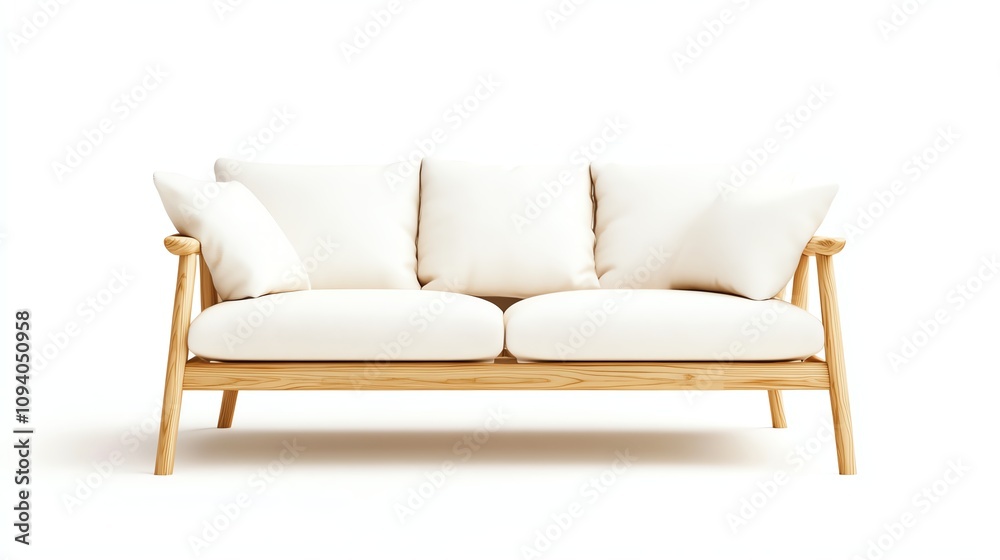 Stylish white sofa with wooden frame and plush cushions, perfect for modern interiors. Stylish white sofa with wooden frame and plush cushions, perfect for modern interiors.