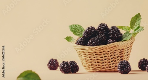 A basket of fresh blackberries on a soft background, highlighting their natural beauty.