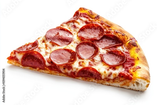 A slice of pepperoni pizza with melted cheese and a crispy crust.