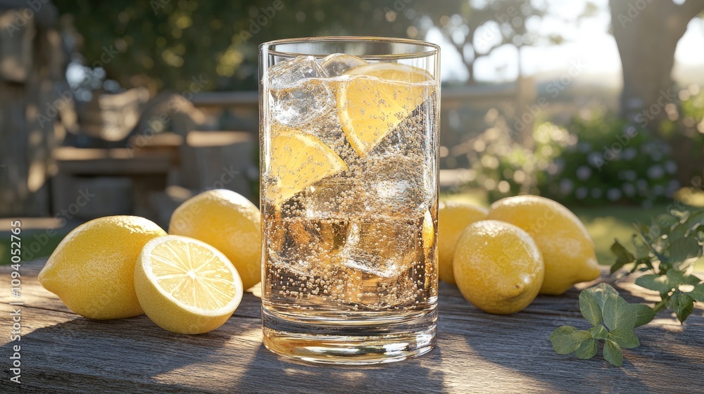 Refreshing Lemon Soda in a Glass with Ice Cubes Refreshing Lemon Soda in a Glass with Ice Cubes