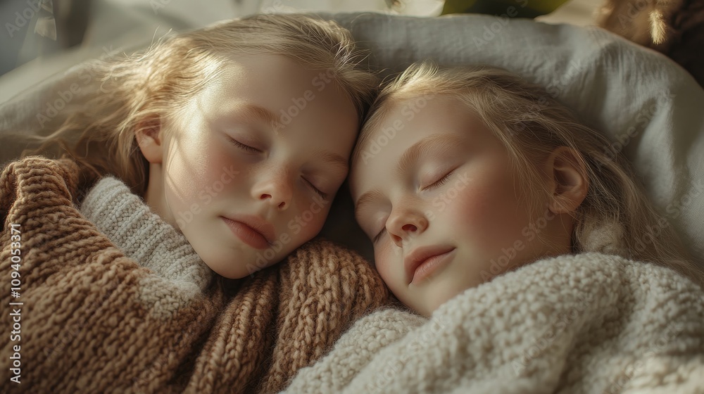 Serene Connection: Swedish Twins Embracing in Cozy Attire under Soft Natural Light in Intimate Setting