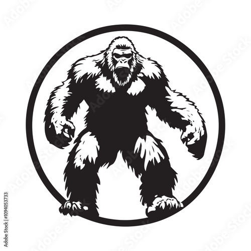 Yeti Bigfoot Vector Image. Bigfoot, Black and White Yeti Bigfoot  Vector illustration on white background