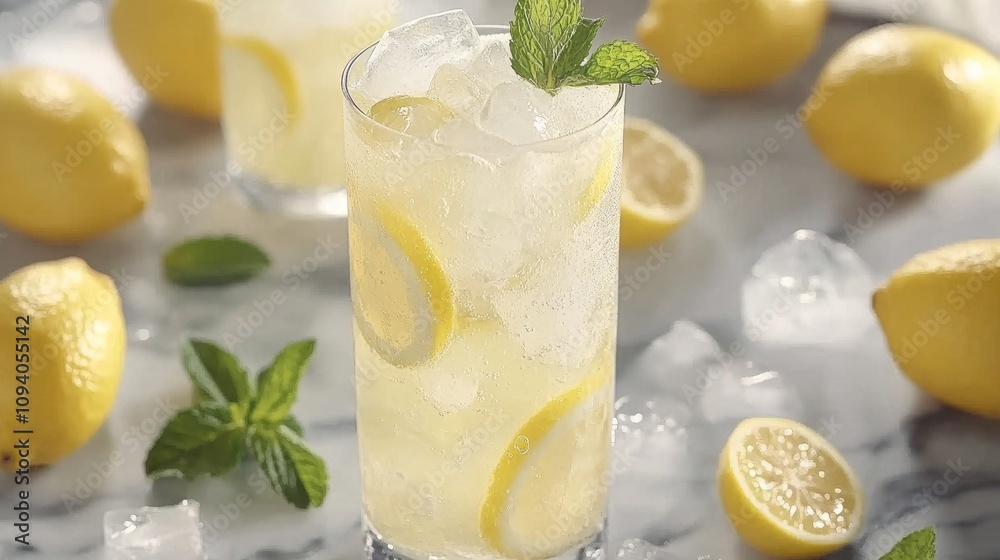 Refreshing Lemon Soda with Ice and Mint Garnish Refreshing Lemon Soda with Ice and Mint Garnish