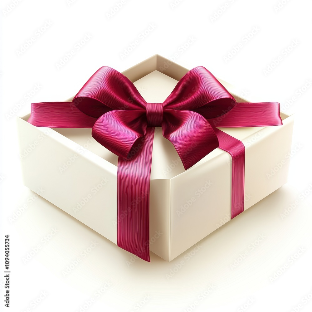 Elegant White Gift Box with a Rich Magenta Satin Ribbon and Bow, Perfect for Holidays, Birthdays, Celebrations, and Special Occasions Displaying Luxury and Care Elegant White Gift Box with a Rich Magenta Satin Ribbon and Bow, Perfect for Holidays, Birthdays, Celebrations, and Special Occasions Displaying Luxury and Care