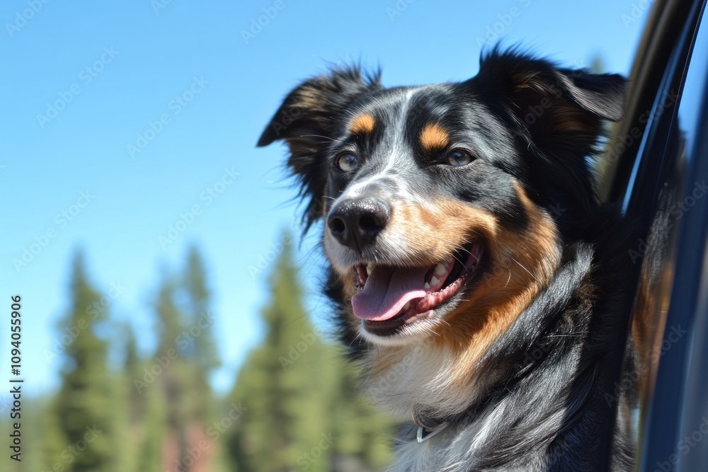 A happy dog enjoying a ride with its head out of the car window in a natural setting. A happy dog enjoying a ride with its head out of the car window in a natural setting.