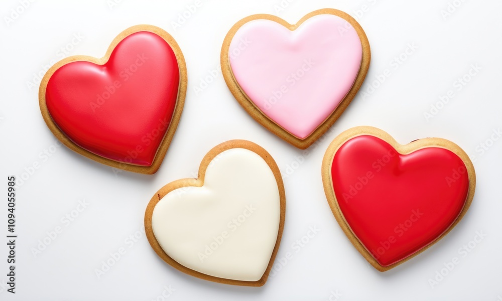 Colorful heartshaped cookies with icing on white background Colorful heartshaped cookies with icing on white background