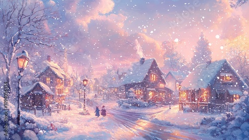 sunset in winter forest
