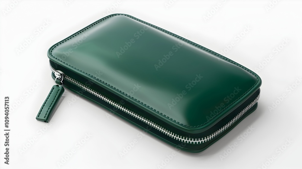 Emerald Green Small Money Wallet Mockup Lying,Side View,3D Rendering Emerald Green Small Money Wallet Mockup Lying,Side View,3D Rendering