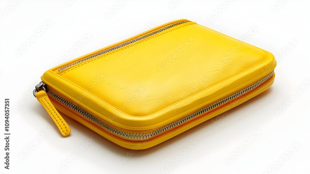 Bright Yellow Zipper Money Wallet Mockup on White Background for Cash and Card Storage Bright Yellow Zipper Money Wallet Mockup on White Background for Cash and Card Storage