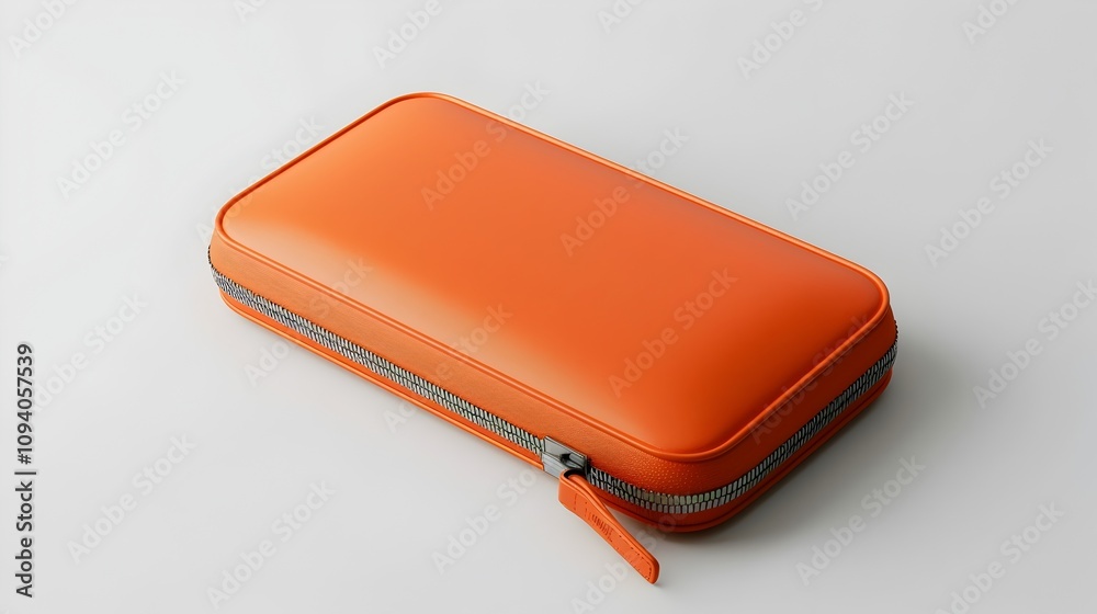 Sunburst Orange Small Wallet Mockup Lying on White Background with Zipper Closure Sunburst Orange Small Wallet Mockup Lying on White Background with Zipper Closure