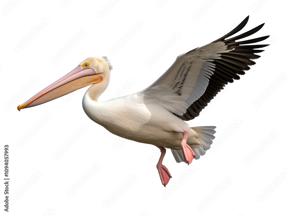 Winged Pelican in Mid-Flight Captured in Detail