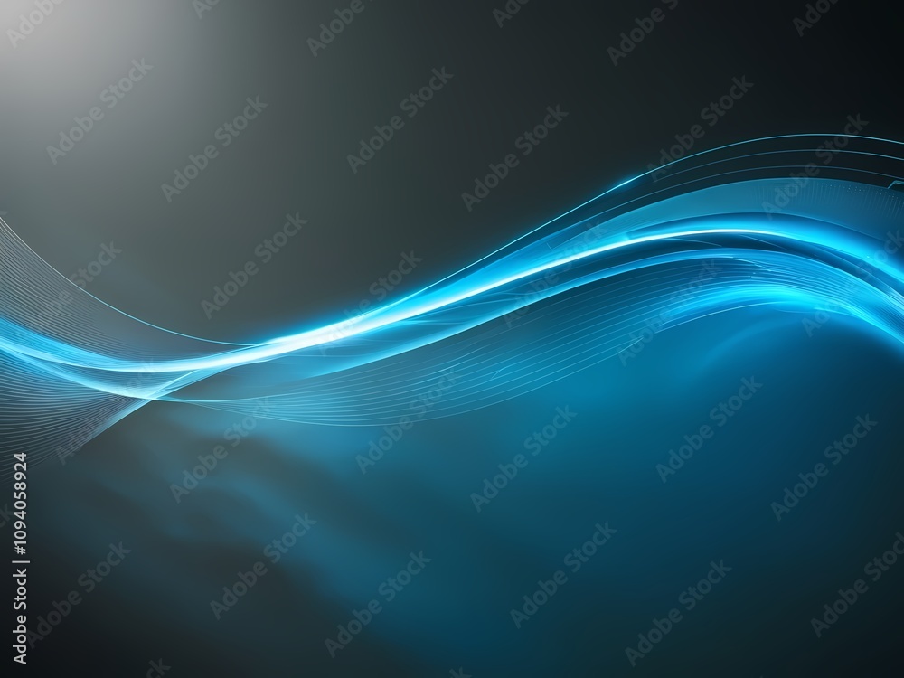 Fototapeta premium Abstract Neon Blue Wave, Flowing Light Art on a Dark Background, Generative AI