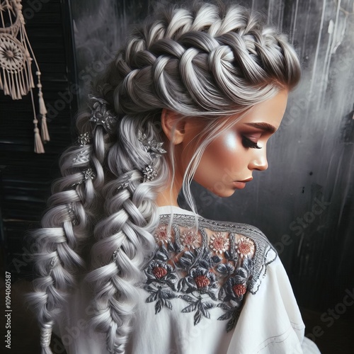 Mystic Moonshine Braids Silver gray braids with subtle shimmerin photo