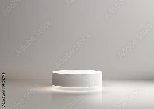 Minimalist White 3D Cylindrical Podium Floating on a Glowing Surface for Modern Product Display