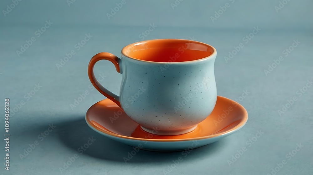 Obraz premium A simple cup on a light blue surface with soft shadows.