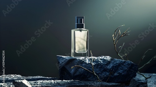 Minimalist Mockup of a Premium Men's Perfume Bottle on a Dark Stone Background