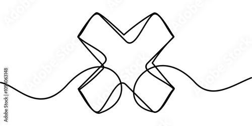 continuous line drawing of cross symbol. abstract line art illustration