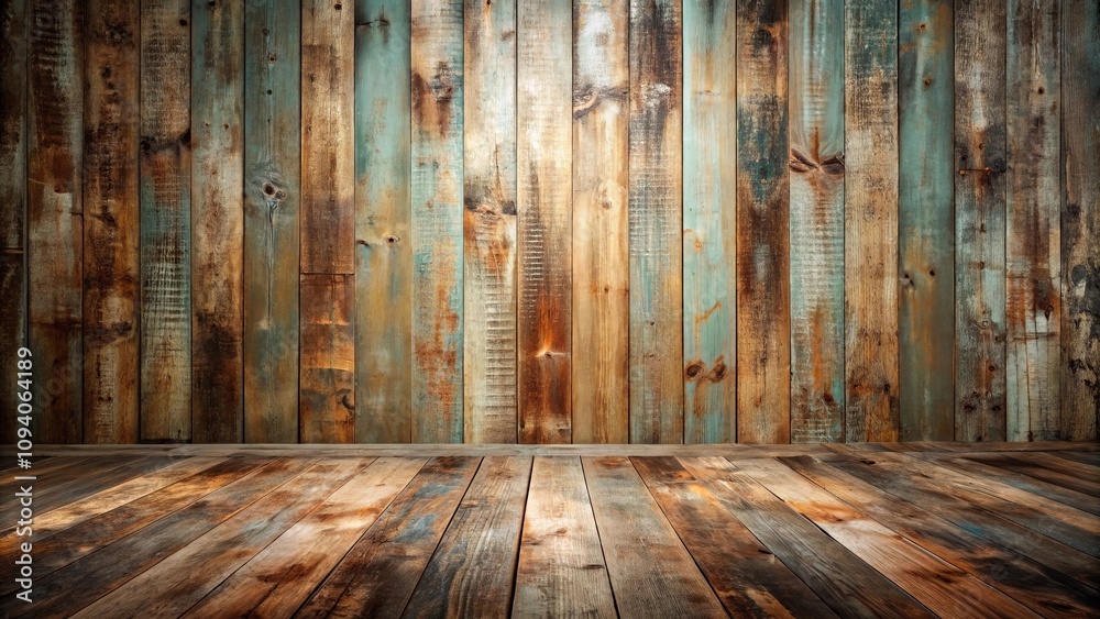 Rustic Wooden Room Interior with Aged Planks and Weathered Floorboards