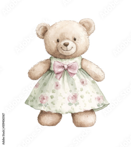 Cute Teddy Bear in Floral Dress