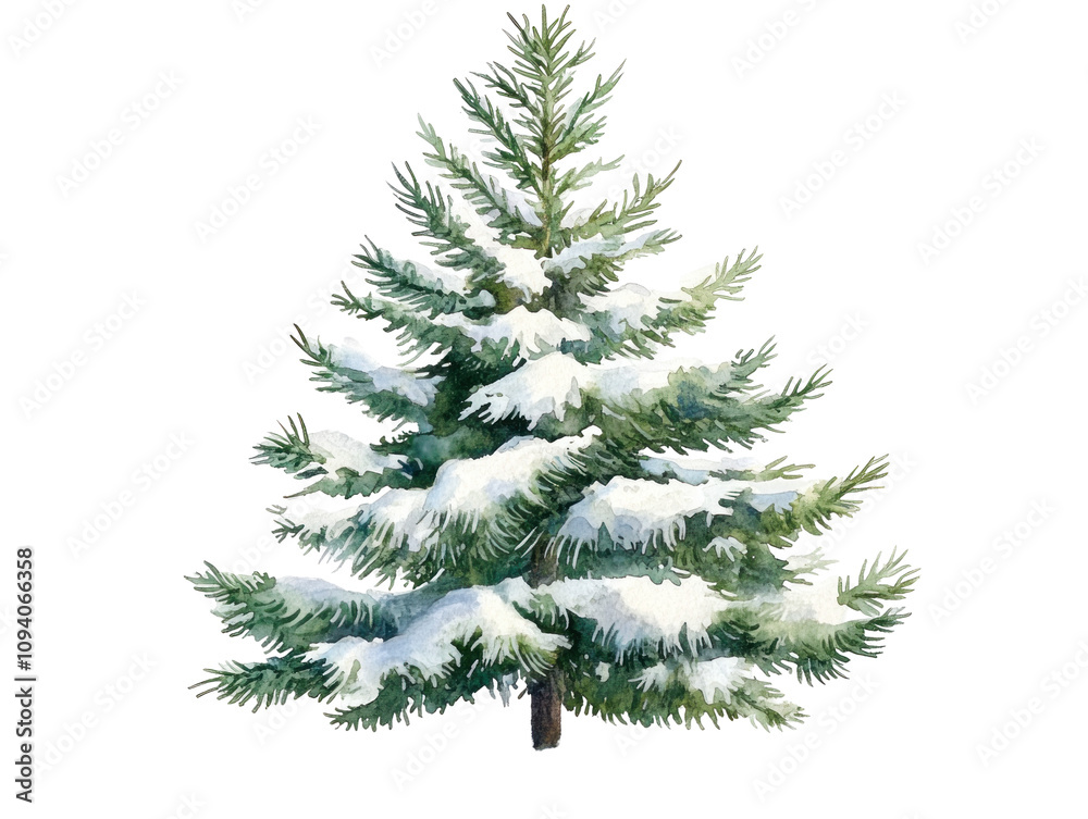 Fototapeta premium Snowy Evergreen Tree in Winter Scene