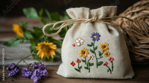 Beautiful Hand Embroidered Floral Fabric Bag