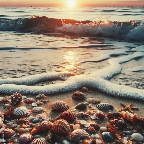 Tide Coming In Waves gently rolling onto the shore leaving behin photo
