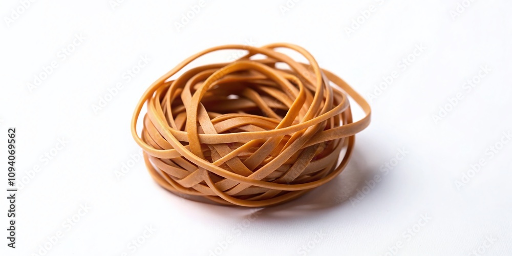 Top View of a Brown Rubber Band on White Background, Perfect for Conceptual Photography and Creative Designs, Showcasing Everyday Objects in Minimalist Style Top View of a Brown Rubber Band on White Background, Perfect for Conceptual Photography and Creative Designs, Showcasing Everyday Objects in Minimalist Style