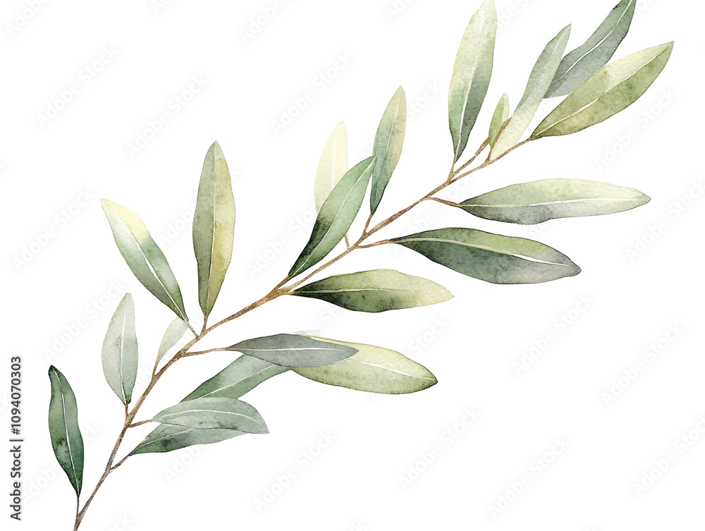 Obraz premium Watercolor Olive Branch Illustration