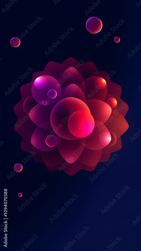 Abstract Pink Red Bubbles Flower Design Dark Background Art. Generative AI Abstract Pink Red Bubbles Flower Design Dark Background Art. Generative AI