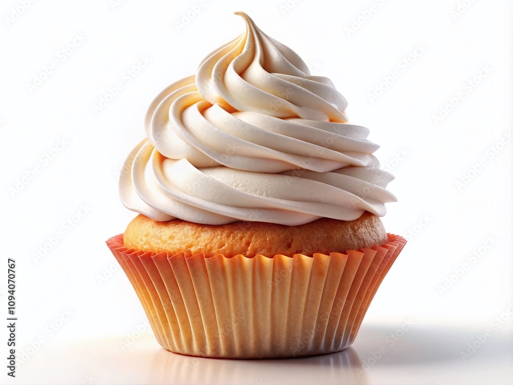 Traditional Cupcake Muffin with Whipped Swirl Cream on a White Background - A Delicious Dessert Snack in Panoramic Photography for Culinary Enthusiasts and Food Lovers Traditional Cupcake Muffin with Whipped Swirl Cream on a White Background - A Delicious Dessert Snack in Panoramic Photography for Culinary Enthusiasts and Food Lovers