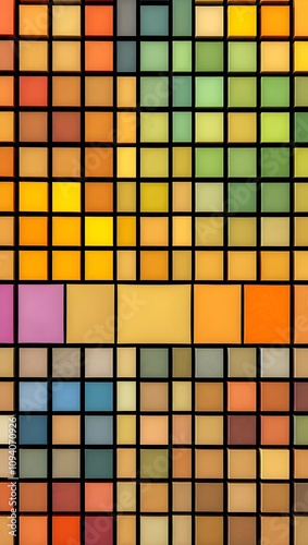 Abstract Colorful Square Grid Pattern, Geometric Blocks, Hues, Shades, Tints, Texture, Design, Art. Generative AI