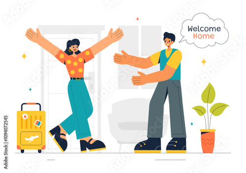 Homecoming Vector Illustration featuring a Joyous Moment of Reunion, Welcoming Someone Back Home in a Flat Style Cartoon Background