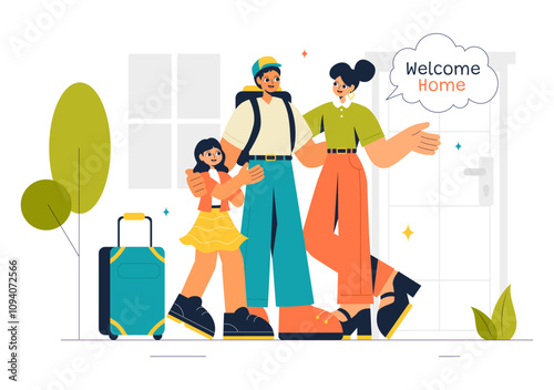 Homecoming Vector Illustration featuring a Joyous Moment of Reunion, Welcoming Someone Back Home in a Flat Style Cartoon Background