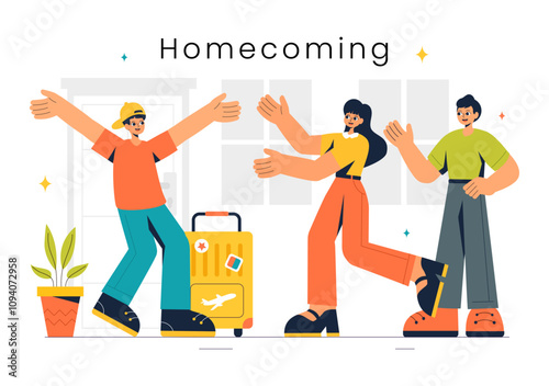 Homecoming Vector Illustration featuring a Joyous Moment of Reunion, Welcoming Someone Back Home in a Flat Style Cartoon Background