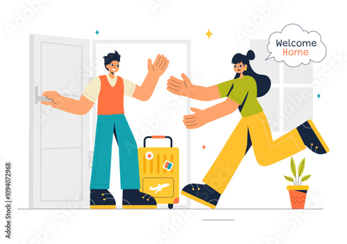 Homecoming Vector Illustration featuring a Joyous Moment of Reunion, Welcoming Someone Back Home in a Flat Style Cartoon Background
