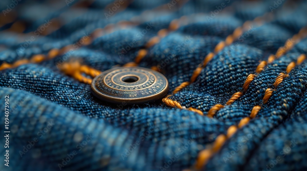 Close-Up Detail of a Denim Button and Stitching Close-Up Detail of a Denim Button and Stitching
