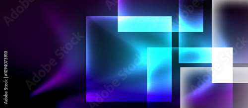 Glass squares with neon shiny light abstract background