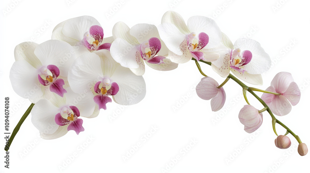 Elegant white and pink orchid branch, serene and graceful Elegant white and pink orchid branch, serene and graceful