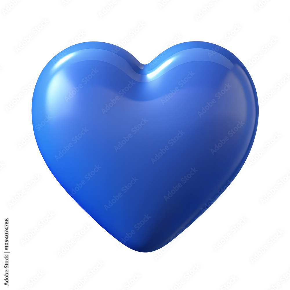 Fototapeta premium blue heart 3d render icon in cartoon plastic style minimal isolated on transparent white background, clipping path